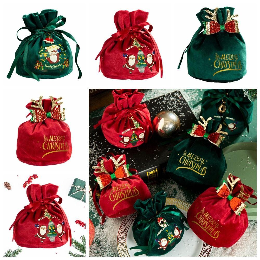 Antlers Christmas Candy Bag Santa Claus Gift Drawstring Pouch Christmas Eve Gift Bag Candy Storage