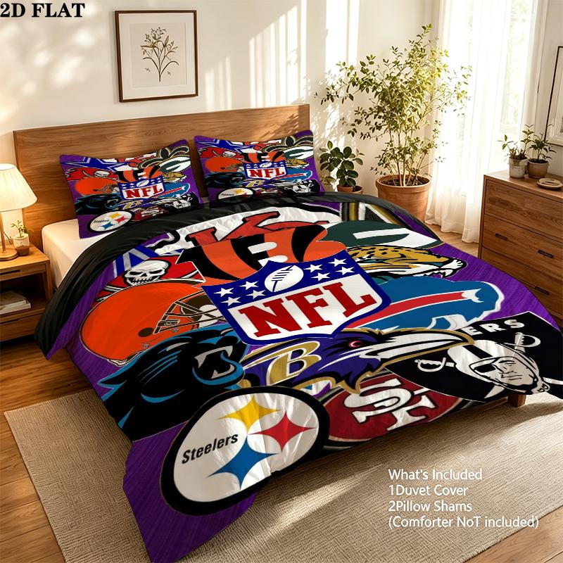 National Football League Pattern Bedding uilt Set uilt Cover Pillowcase Home Decoration Birthday Gift (1 * duvet cover + 2 * pillowcase without core)