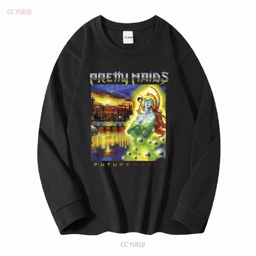 PRETTY MAIDS FUTURE WORLD T Shirt Black S 4XL GH394 long or short sleeves vintage Washed streetwear Slightly graphic