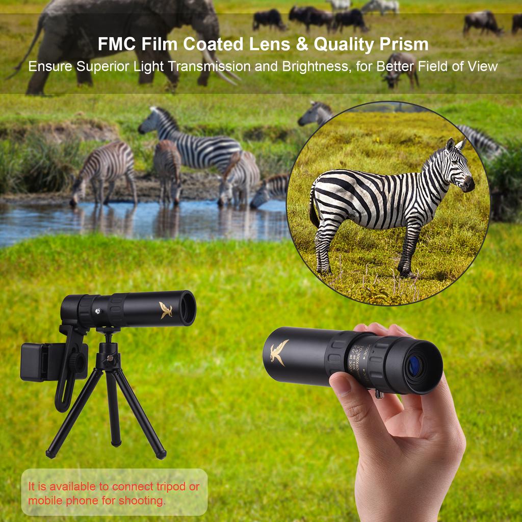 10X-300X Mini Monocular Telescope BAK4 Prisms Life Water-resistant with Phone Holder Mini Tripod