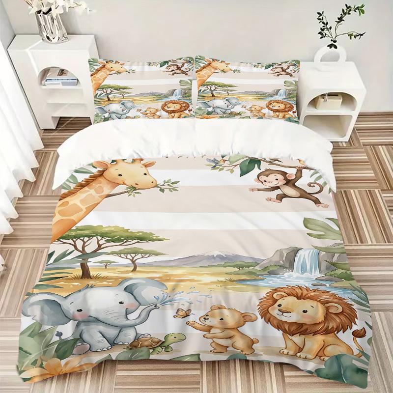 Jungle Safari Friends Print 3Pcs Bedding Setduvet Cover With 2 Bedropillowcase Home Birthday Gift