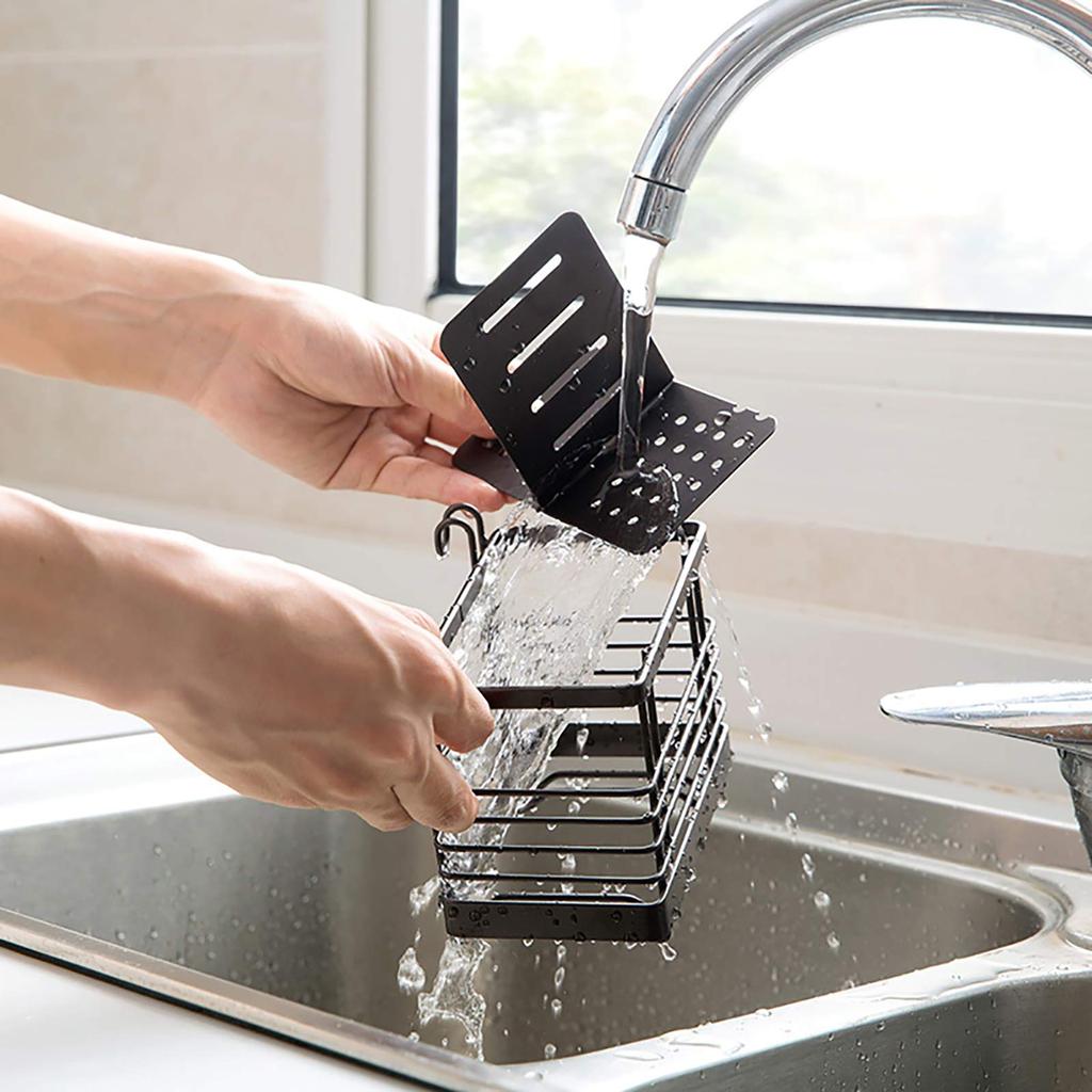 VANRA Chopstick Holder Cutlery Stand Drainer Holds Spoons and Forks Stainless Steel 2 Compartments with Hook (Brown)