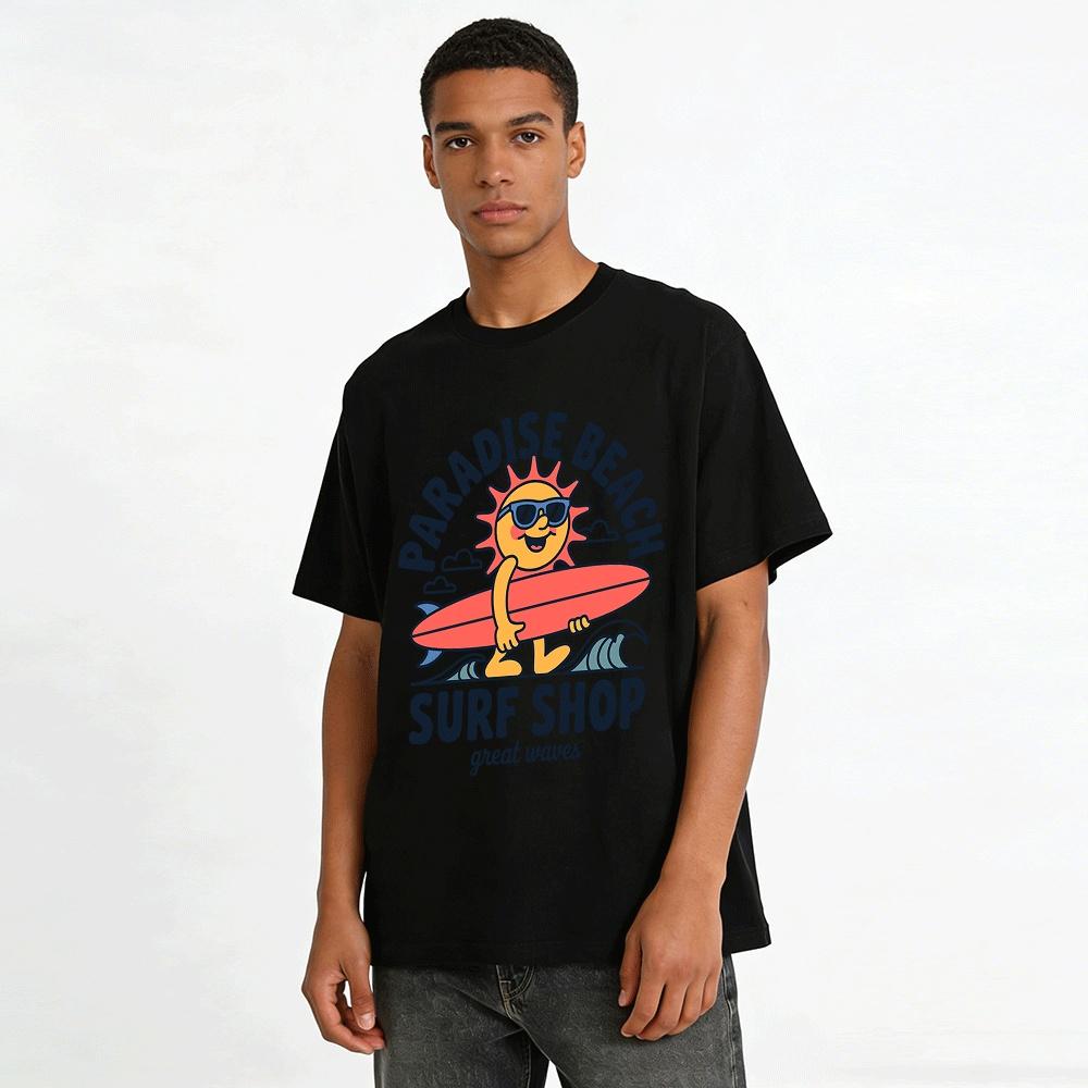 Графическая футболка Paradise Beach Surf Shop с изображением Больших Волн для серфинга. Футболка из чистого хлопка.