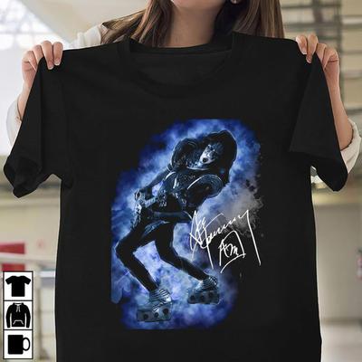 НОВЫЙ черный классический унисекс футболка Ace Frehley с автографом, КОРОТКИЙ РУКАВ, Унисекс футболка
