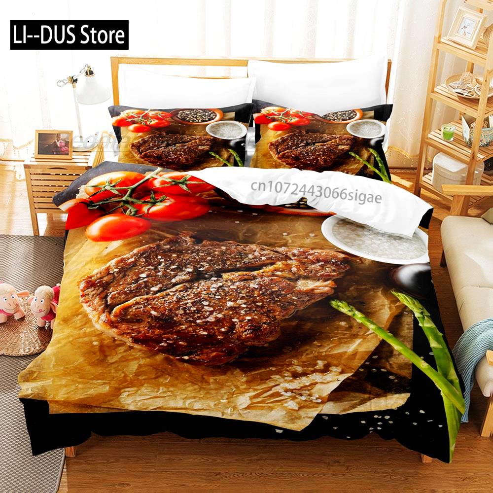 Постельное белье Beefsteak Односпальное Двуспальное Полный Размер Queen King Размер Комплект Постельного Белья Взрослые Детская Спальня Комплекты Пододеяльников 3D Печать Гурманский Стейк