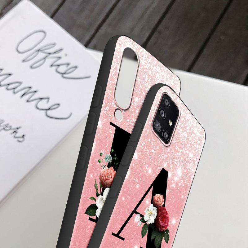 Чехол для телефона Samsung Galaxy A54 A52 A14 5G A53 A12 A13 A71 A23 A34 A33 A21s с буквами A B C и цветами, розовый