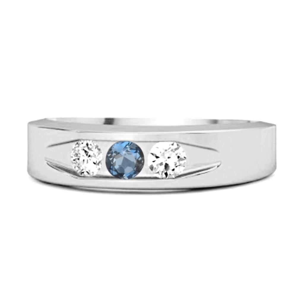 London Blue Topaz Three Stone Band Ring - 925 Sterling Silver