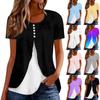 Рубашки для женщин, топы с короткими рукавами, нарядные летние повседневные однотонные блузки с круглым вырезом и нерегулярным подолом, футболки