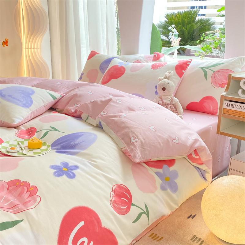 Комплект из четырех предметов из хлопка, небольшой пододеяльник из свежего хлопка с весенне-осенним принтом, комплект постельного белья из трех предметов