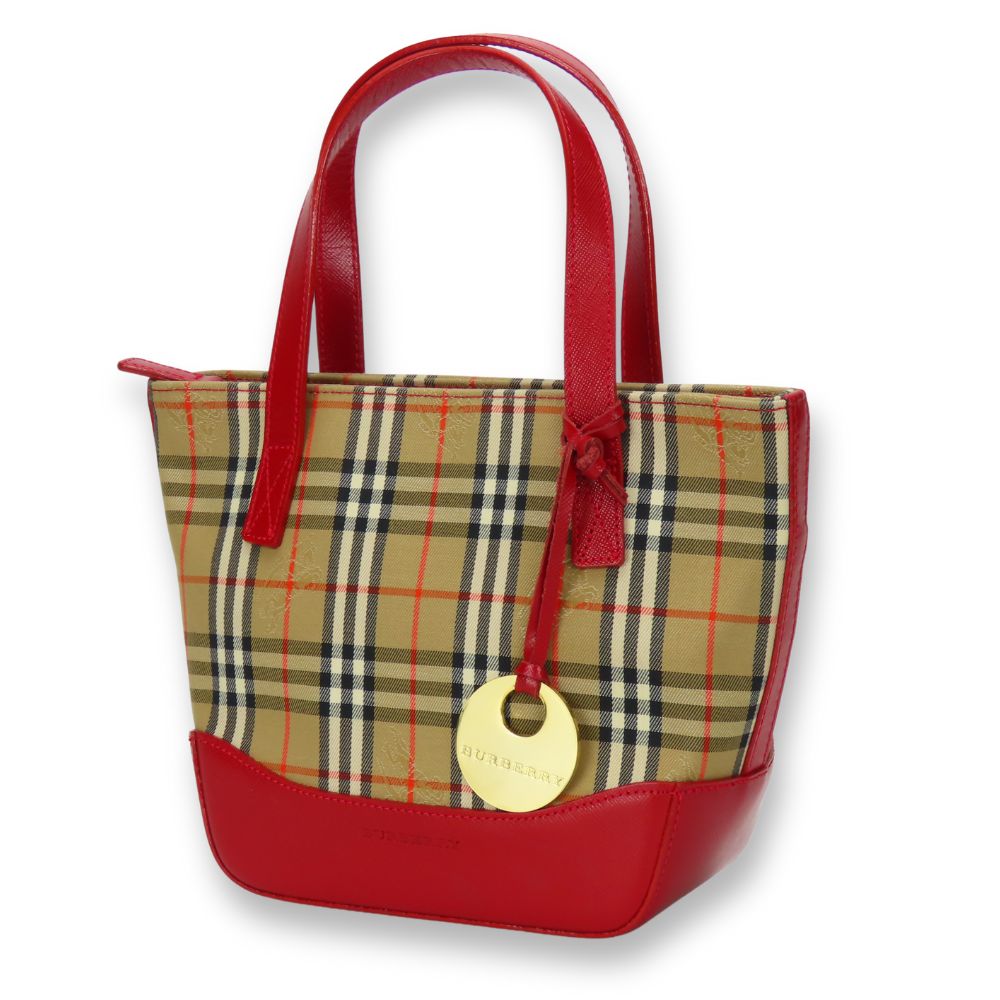 Б/у Сумка BURBERRY холст/кожа Красный бежевый Nova Check
