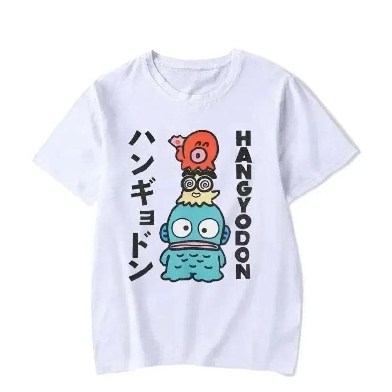 Sanrio 2026 Summer Comic Form Hangyodon Image 100 Cotton Printed Casual Tshirt Adult Children Parentchild Top Casual Wear
