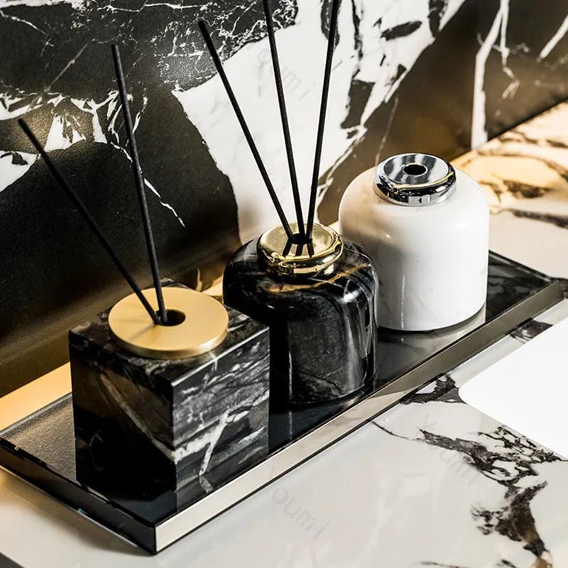 Marble Aromatherapy Bottle High End Hotel Room Bathroom Perfume Container Bottle Bathroom Decoration Aroma Diffuser Bottle