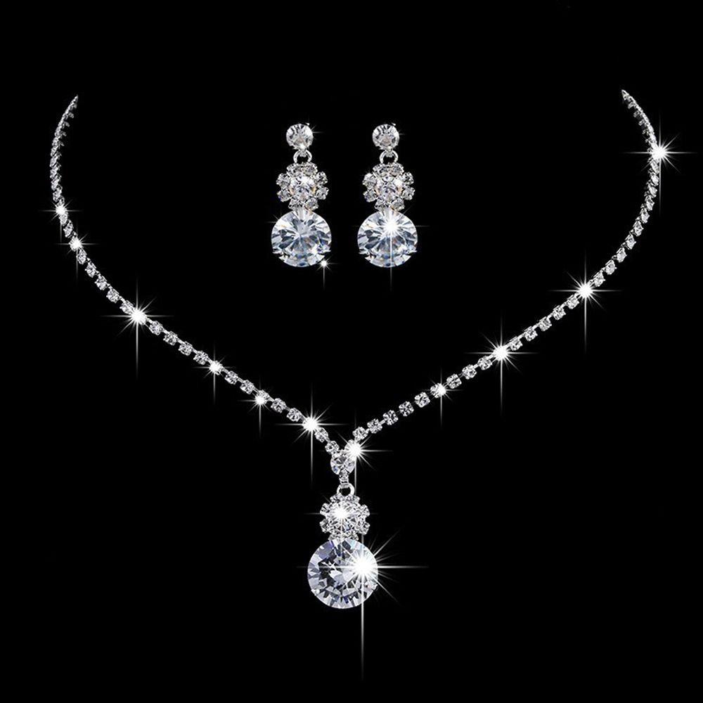 Gift Rhinestone Women Necklace Water Drop Earrings Dangle Earrings Bridal Wedding Jewelry Set