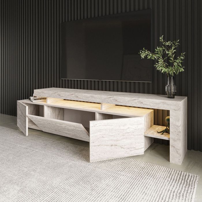 Meuble TV en bois "Beliz" - 192 x 37 x 53 cm - Travertin
