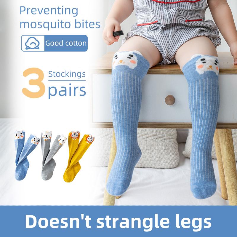 3 пары детских носков весна-осень теплые чулки для защиты колен 3-36 месяцев для малышей длинные носки милые мультяшные хлопковые носки детская обувь
