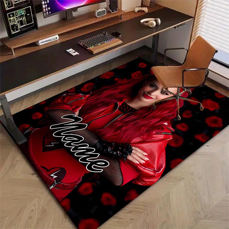 Custom Descendants The Rise of Red Mat Personalized Name, Polyester Washable Indoor Entryway Rug, Gift for Christmas, Easter, Thanksgiving Day