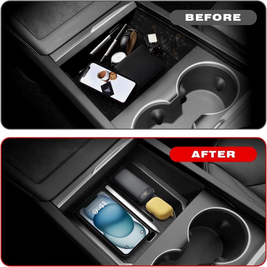 For Tesla Model Juniper / Premium / Performance & Model 3 Highland 2025 2026 Center Console Organizer Tray Armrest Storage Box
