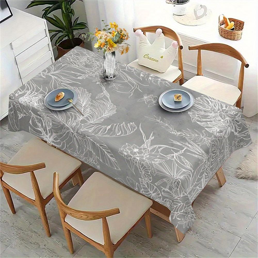 1pc Grey Tropical Leaf Print Tablecloth, Dining Table Cover for Kitchen Dining Room Party Decor