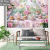 2D plane, 2D plane - 1 piece of photography background fabric. The scene depicted is a British garden.