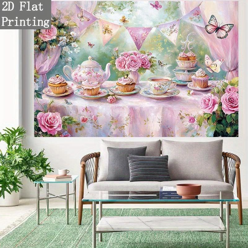 2D plane, 2D plane - 1 piece of photography background fabric. The scene depicted is a British garden.