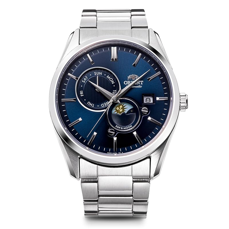 Автоматические часы Orient SUN & MOON, Современный стиль, Мужские, Темно-синие, RN-AK0303L, с гарантией японского производителя