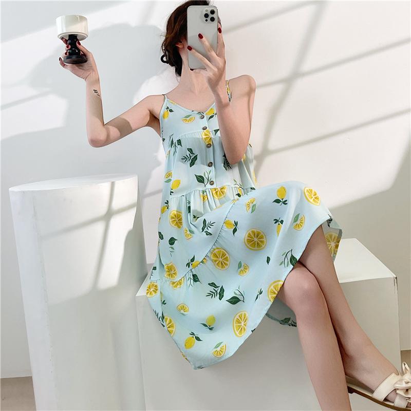 Pajamas for women's summer small men wear drapes, high-end suspenders, long vacation skirts, spring and autumn cotton and silk skirts
