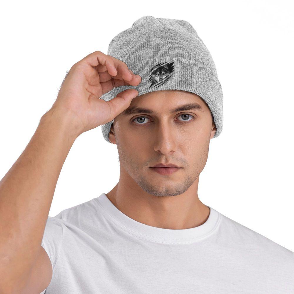 Cool Wolf Design Warm Knitted Cap Hip Hop Bonnet Hat Autumn Winter Outdoor Beanies Hats for Unisex Adult