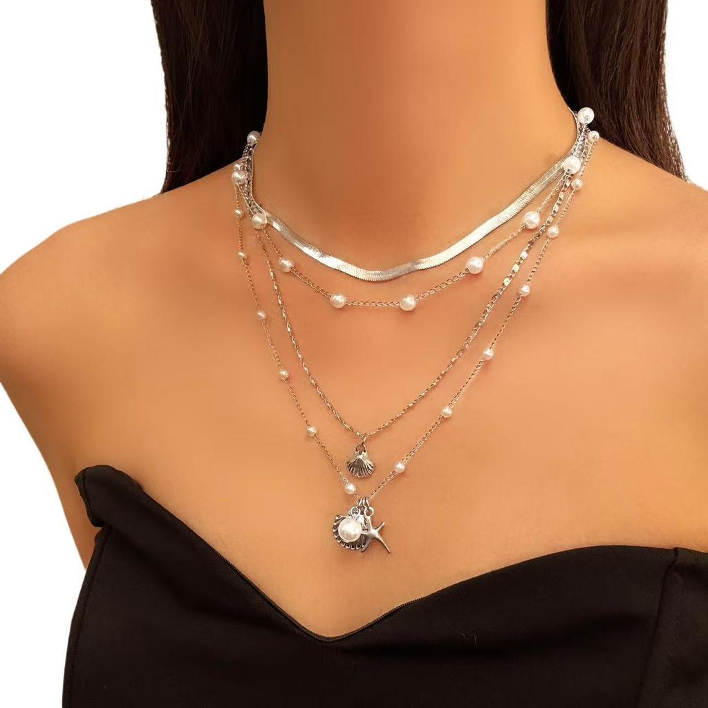 Niche High-end Shell Starfish Pearl Pendant Clavicle Chain Women European Cross-border Vacation Beach Individual Fashion Daily Neck Accessory Gift