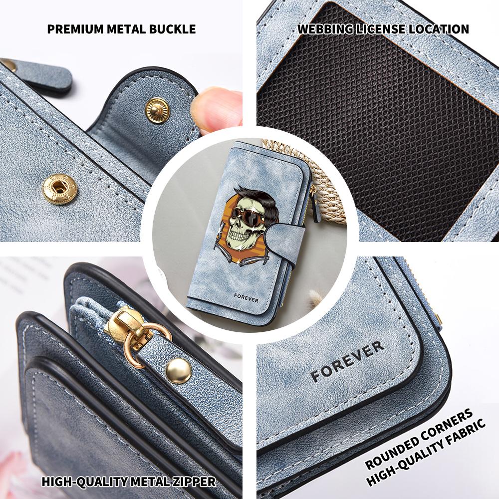 Stylish Skull Pattern Long Wallet Fashionable Portable Multi Slot Forever Purse