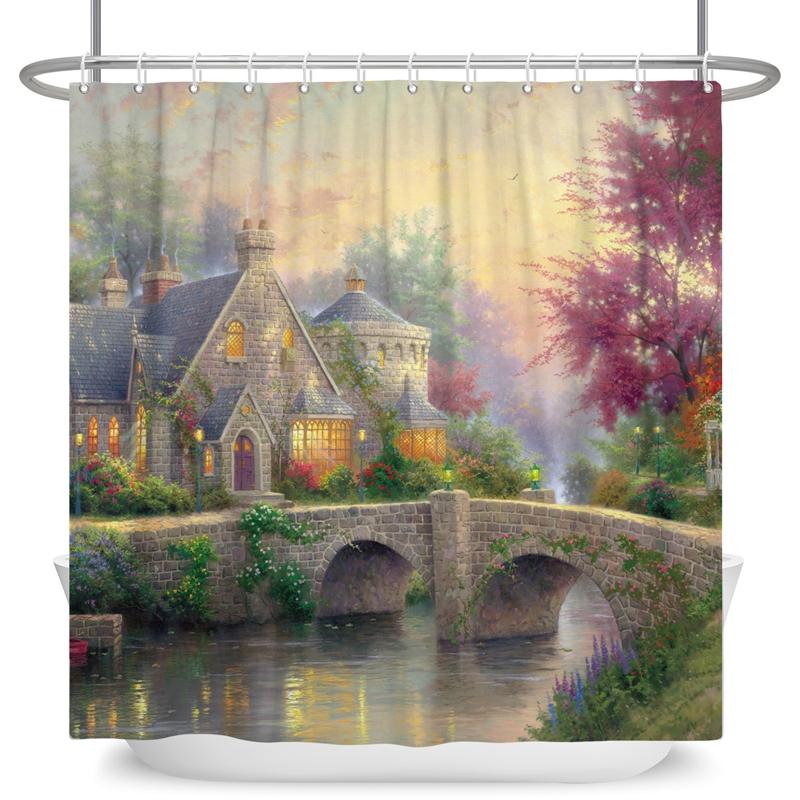 Зачарованный лес Занавеска для душа Мультяшная Волшебная сказка Грибная Страна чудес Готическая занавеска для душа Водонепроницаемый декор для ванны с крючками
