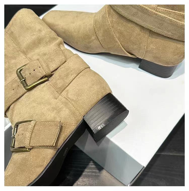 Модные заостренные носки, массивные женские ботильоны из замши, модная дизайнерская обувь для ходьбы, женская зимняя тенденция 2025 года, элегантное платье Mujer Zapatos