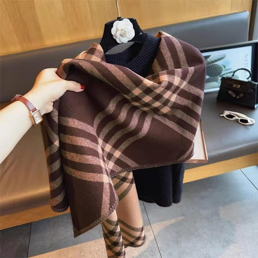 Quanzhixian Plaid Scarf Women's Winter High-end Double-sided Two-color Personalized Imitation Cashmere Shawl War Horse Scarf