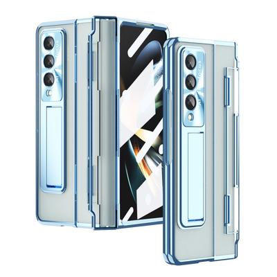Тонкий защитный чехол для Galaxy Z Fold5 Fold4 Fold3 со встроенной подставкой, жесткий ПК-корпус, гальванизированная крышка объектива