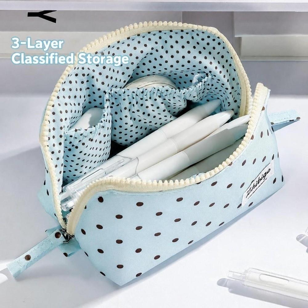 Polka Dot Pencil Case Multi Compartment Pencil Pouch Fresh Style Stationery Organizer  Gift