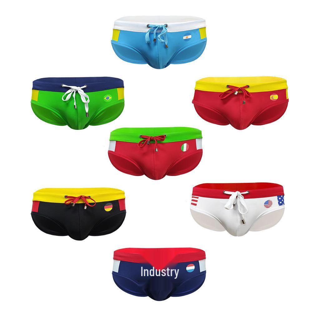 Мужские плавки-треугольники UXH с цветовыми блоками: Многоцветный, Дизайн в стиле флага, Облегающие и сексуальные шорты