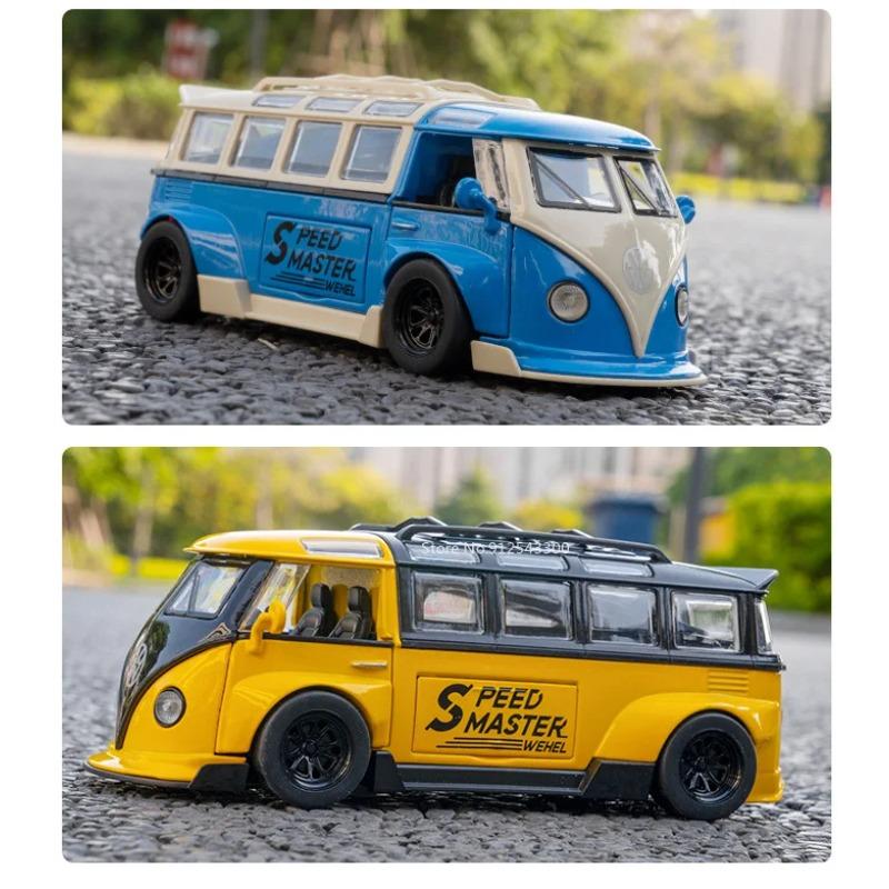 1/32 масштаб металлический литье под давлением T1 автобус модели автомобилей игрушки двери открываются со звуком свет инерционный фургон модели коллекция дети мальчики подарки