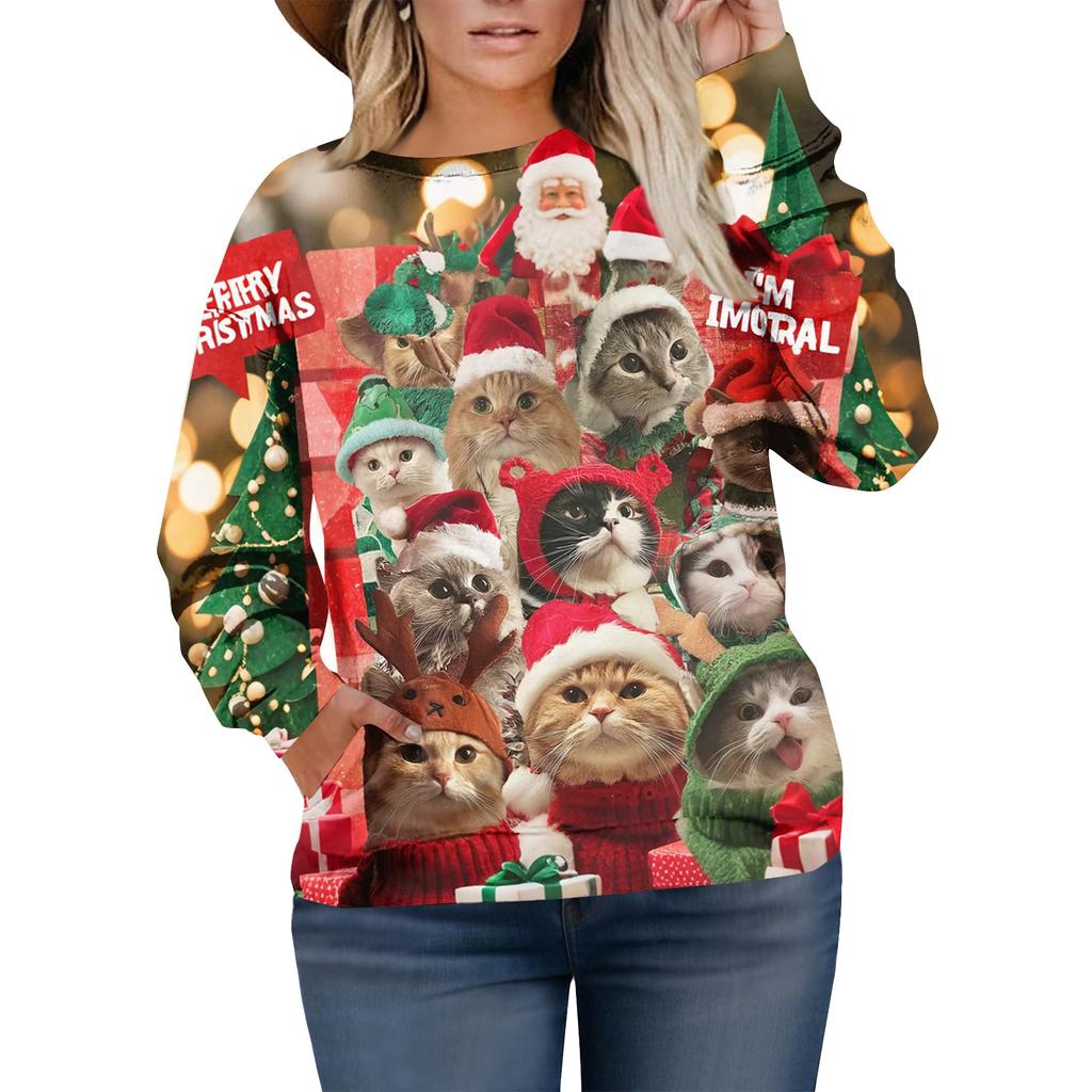 Рождественские толстовки для женщин свитер милая рубашка осенний пуловер топ