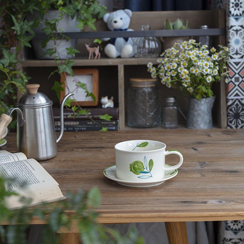 Medieval Style Wide Mouth Ceramic Coffee Cup Saucer Retro Fox Creative Fruit Afternoon Tea Teacup High Value Latte Cup