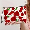 Cosmetic Storage Bag Heart And Cherrt Printing Contrast Color Makeup Organizer Zipper
