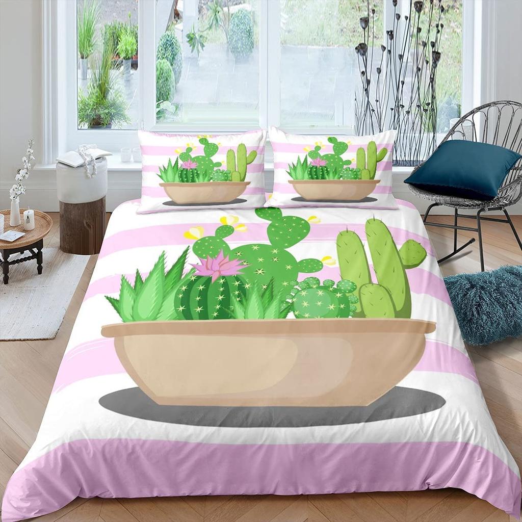 Комплект постельного белья с изображением суккулентов, пододеяльник с экзотическими цветами, размер Twin для детей, мальчиков и девочек, полиэстеровый пододеяльник с изображением веток и листьев и цветов