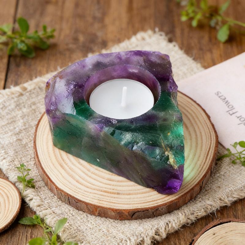 Colorful Natural Crystal Raw Stone Line Bases Incense Candle Stick Holders Crystals Cluster Aromatherapy Candlestick