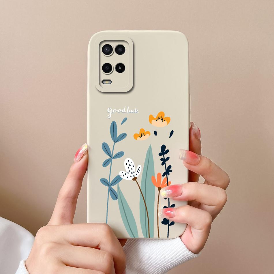Чехол для Oppo A54 A54S Конфетный Цветочный Рисунок Мягкий Обновленный Жидкий Силикон Полная Защита Задняя Крышка Funda