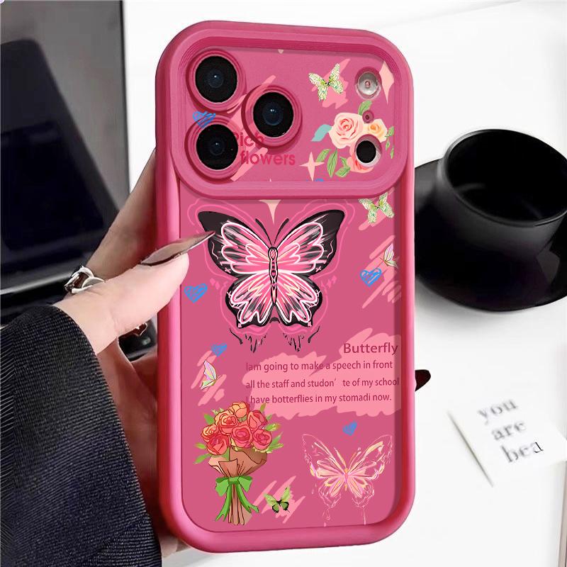 Ударопрочный чехол для телефона iPhone 17 Pro Max Чехол iPhone 16 15 14 13 Pro Max 11 17e 16e Цветной принт с бабочками Мягкий силиконовый бампер