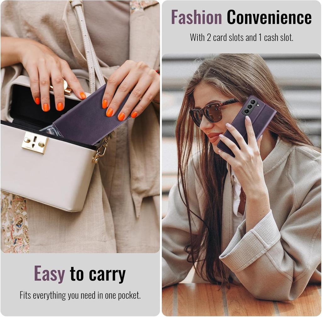 Wallet Case for Samsung Galaxy S21 Leather Wallet Flip Cover with Card Holder, Kickstand, Magnetic Closure, RFID Blocking TPU Shockproof Phone Case