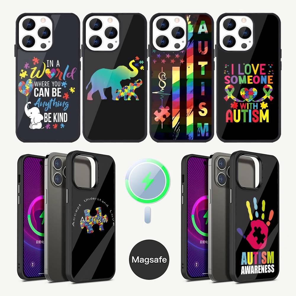 Чехол для телефона с пазлом в поддержку аутизма для iPhone 16,15,14,13,12,11,Plus,Pro,Max Mini Magsafe Магнитная беспроводная зарядка