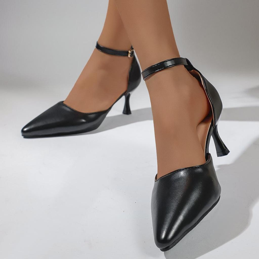 Plus Size British Style Stiletto Sandals with Buckle - Women's Summer Pointed Toe Flats