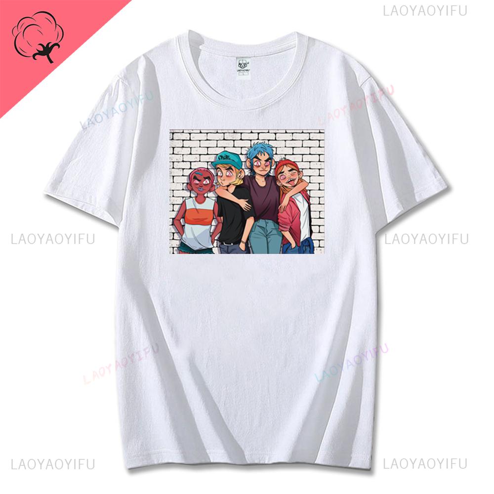 Винтажная футболка с принтом музыкальной группы Gorillaz PUNK ROCK Мужская Женская Летняя 90-х Круглый вырез Хлопок Короткий рукав Футболки Одежда Y2K Футболка