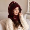 Rose Flower Print Knit Balaclava Warm Pullover Snood New Korean Knit Hat  Women Girl