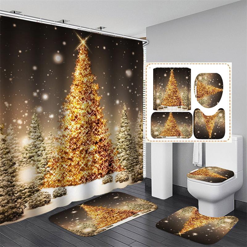 Санта Рождественский комплект занавесок для душа Коврик для ванной Противоскользящий коврик Перегородка для ванной комнаты Водонепроницаемый Декор для дома Cortinas Para BañO