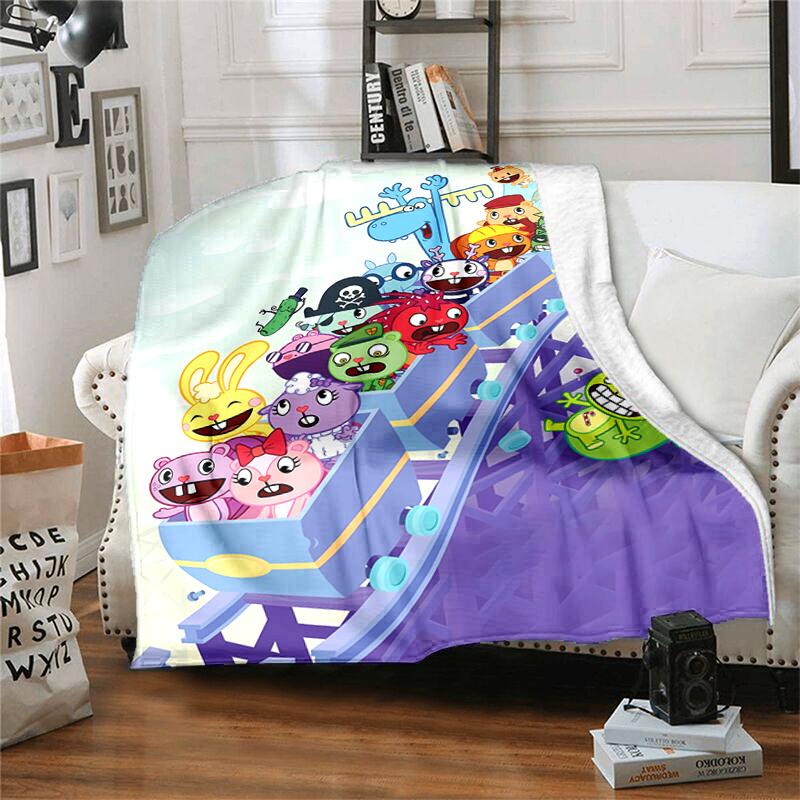 1pc Blanket Happy Tree Friends Print Design, Lightweight Blanket for Sofa, Bed- Soft &Warm, Gift for All Seasons like Christmas, Halloween